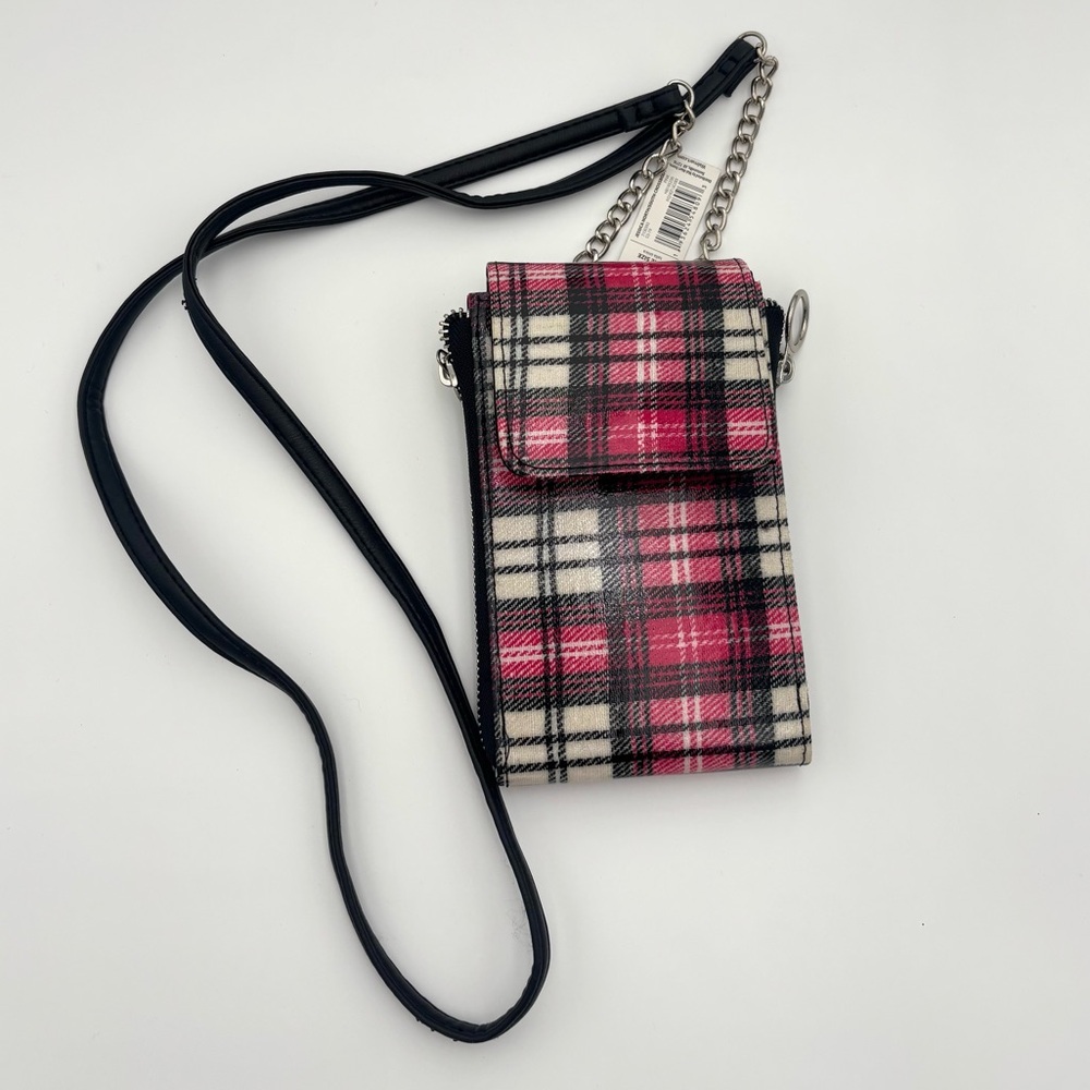 No Boundaries "Jessica" North/South Pink Plaid Small Cross Body Purse NWT